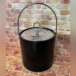 Black Croc-Embossed Ice Bucket with Handle